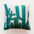 Close-up detail of heavy cotton linen fabric texture with tropical cactus print pattern - Fresh Cactus Print (JC-006)