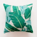 Close-up of tropical green leaves printed on textured linen cotton square pillowcase - Bright Emerald Tropical Leaf (JC-009)