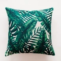 Macro shot showing cotton linen texture and hidden zipper on tropical leaf pillow cover - Realistic Banana Palm Mix (JC-010)