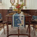 Runner da tavola blu scuro con motivo jacquard luna e stelle e nappe decorative - 35X140cm / Luna Blu Castello Rosa Con Nappe Blu