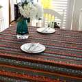 Bohemian striped linen tablecloth with colorful geometric patterns and gold stamping details - Red Blue Gold (No Lace)