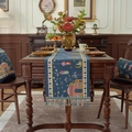 Runner da tavola Ramadan blu scuro con nappe e motivi jacquard di lune e stelle - 35X140cm / Castello Blu Con Nappe Blu