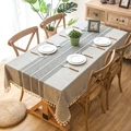 Mantel jacquard minimalista con rayas neutras y elegantes detalles de flecos con borlas - 140x230 / Rock Gray With Tassel