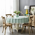 Waterproof light green round tablecloth with tassel fringe and natural cotton linen texture - Tassel Decoration / 120cm / Teal