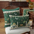 Dark green moon and star embroidered cushion cover and table runner set for Ramadan decor - Green Base Castle Camel