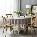 Detail of dark grey round tablecloth with cotton linen texture and white lace trim - Lace Decor / 120cm / Gray
