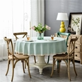 Close-up of mint green round tablecloth with elegant cream lace edges on a wooden table - Lace Decor / 120cm / Teal