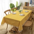 Modern yellow geometric tablecloth with white tassel trim for rectangular dining tables - 60x60cm / Yellow Checkerboard With Tassels
