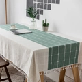 Mantel de cuadros y rayas nórdicas con borlas y textura de lino para mesa de hogar - 140x140 / Base Blanca Raya Verde Con Borlas