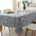 Waterproof rectangular tablecloth featuring blue and white geometric triangle patterns - Navy Blue Triangle Jacquard