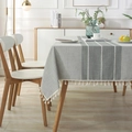 Mantel de lino con rayas grises y borlas blancas para mesa de comedor de estilo nórdico - 140x140 / Rock Gray With Tassel