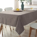Minimalist dark coffee linen tablecloth with white tassel fringe in a cozy home setting - 60x60 / Coffee