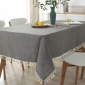 Dark gray cotton linen rectangle tablecloth with white tassel trim for dining table - 60x60 / Black