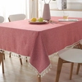 Minimalist red cotton linen tablecloth with elegant white fringe tassels for dining tables - 60x60 / Red