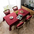 Deep burgundy rectangle tablecloth with colorful polka dot lace trim and matching cushions - Pillow (with Core) / Claret With Ball Border