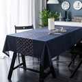 Navy blue velvet tablecloth with gold geometric diamond pattern for home dining - 100x140cm / Dots