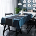 Modern rectangular velvet tablecloth with blue geometric patterns and gold trim - Triangle