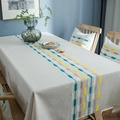 Modern linen tablecloth with geometric droplet pattern and matching cushion decor - 90x90cm / Green Vertical Striped Embroidery