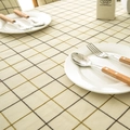 Beige plaid waterproof tablecloth with black and gold stripes on linen fabric - 90x90cm / Light Goose Yellow (Waterproof)