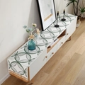 Modern Chenille table runner with green leaf pattern and white tassels for TV cabinet decor - Green Flower