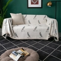 Thick chenille sofa cover with feather prints and Good Luck text in a cozy home setting - 180x150 / Feather-White