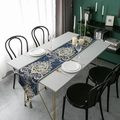European jacquard chenille table runner with blue damask pattern and elegant tassels - 32X300 / Blue Triangle With Tassels