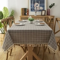 Modern dark grey checkered tablecloth with decorative tassels for rectangular dining tables - 60x60cm / Gray Plaid with Tassel