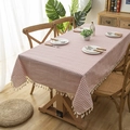 Pink and white gingham tablecloth with decorative tassels for rectangular dining tables - 60x60cm / Pink Plaid with Tassel