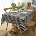 Modern Nordic tablecloth with black and white geometric triangles and elegant tassels - 60x60cm / Black Triangle With Tassels
