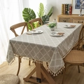 Grey polyester-cotton tablecloth with white geometric pattern and white tassels - 60x60cm / Green Rhombus with Tassel