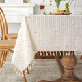 Gelbe Gänseblümchen Tischdecke aus Baumwoll-Jacquard mit eleganten Fransen für rustikale Deko - 40x60 / Gänseblümchen-Muster mit Quaste