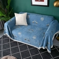 Thick navy blue chenille sofa cover with golden deer pattern and white lace trim - Deer - Blue