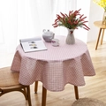 Pink and white checkered round tablecloth with tassel fringe in a cozy home setting - Round 150cm / Pink Plaid