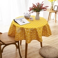 Bright yellow round tablecloth with white geometric patterns and boho tassels - Round 150cm / Yellow Checkerboard