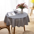 Modern grey and white herringbone pattern round tablecloth with a faux linen texture - Round 150cm / Gray Trapezoid