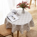 Round light coffee geometric plaid linen tablecloth with delicate tassel trim edge - Round 150cm / Green Argyle