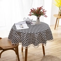 Round polyester cotton tablecloth with black and white geometric pattern and tassels - Round 150cm / Black Triangle With Tassels