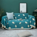 Dicke Chenille-Sofa-Abdeckung in Pfauenblau mit Ginkgo-Mustern und Spitzenverzierung - 180x150 / Ginkgoblatt Blaugrün