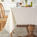 Gelbe Gänseblümchen Baumwoll-Tischdecke mit eleganten weißen Pom-Pom-Fransen am Rand - 40x60 / Gelbes Gänseblümchen Mit Pompons