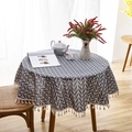 Dark grey round table cloth with white chevron print and elegant cream tassel edge - Round 150cm / Grey Chevron With Tassels