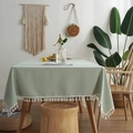Sage green rectangular tablecloth with tassels in a minimalist Nordic style - 120x160 / Tassel Style / Green