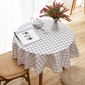 Round polyester-cotton tablecloth featuring a minimalist black and white plaid pattern - Round 150cm / White Checkered