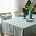 Waterproof mint green linen tablecloth set with geometric patterns and matching pillows - Stone Pattern Style / Pillow 42x42cm (With Core) / Green