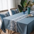 Morandi blue waterproof tablecloth with geometric jacquard and matching cushions - Stone Pattern Style / Pillow 42x42cm (With Core) / Blue