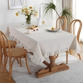 Rectangle beige cotton tablecloth featuring elegant ruffled edges for dining decor - 140x260cm / Linen Ruffle