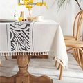 Moderne rechteckige Tischdecke mit Zebrastreifen und Baumwollquasten für Esstische - 140x100cm
