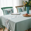 Waterproof mint green tablecloth set with floral runner and matching cushions - Large Flower Style / Pillow 42x42cm (With Core) / Green