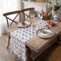 Camino de mesa de chenilla con patrón de espiga rosa gris y borlas decorativas de lujo - 33x260 / Ondulado Púrpura con Bola
