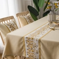 Waterproof linen-style tablecloth with fringe and matching pillows in beige - Stone Pattern Style / Pillow 42x42cm (With Core) / Beige