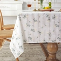 Floral cotton jacquard rectangular tablecloth with yellow flowers on white textured fabric - 60x60 / White Lilac + Rolled Edge